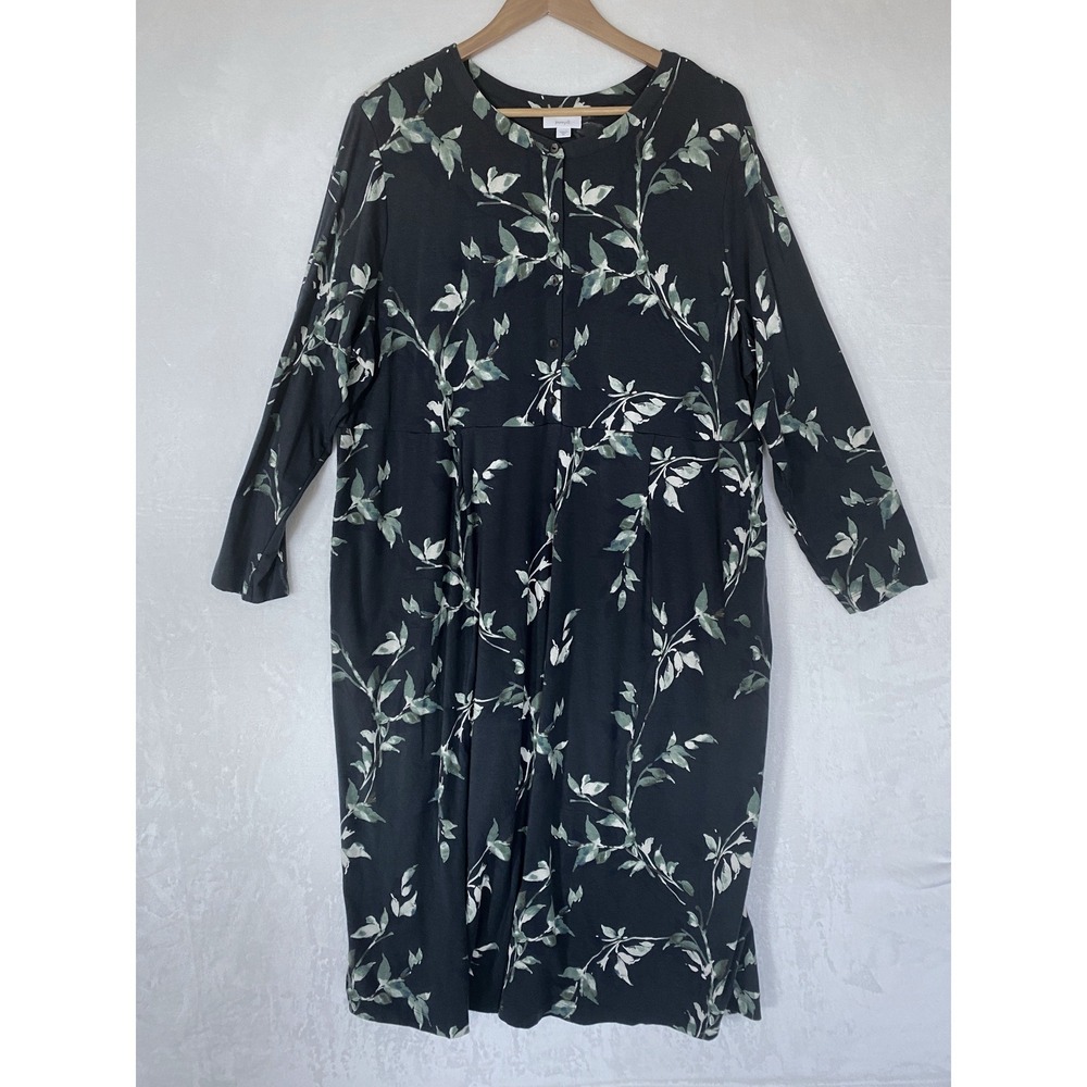 Pure Jill Womens Dress Gray Blue Botanical Print Midi Maxi Size 2X Soft
